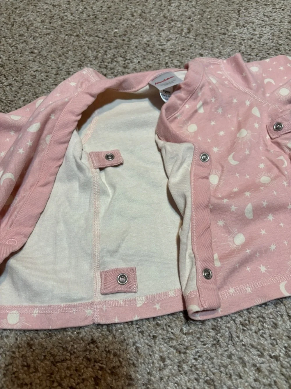 Hanna Andersson 100% Organic Cotton Baby Sleep Top Size 3-6 Light Pink Starry